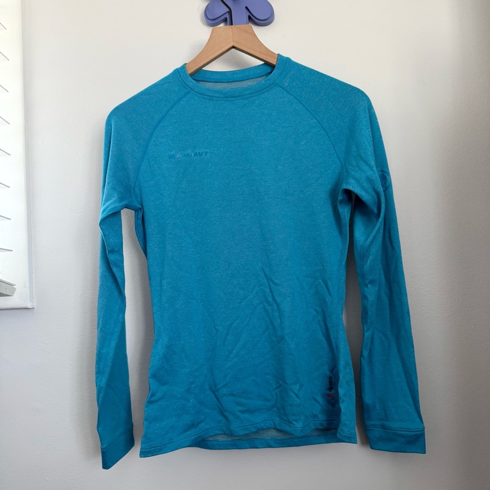 Mammut Men’s XS Polartec Long Sleeve Tee Crew Neck Blue Outdoor Hike Travel
